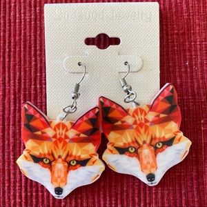 Fox head reversible dangle earrings with hook NEW orange red yellow white